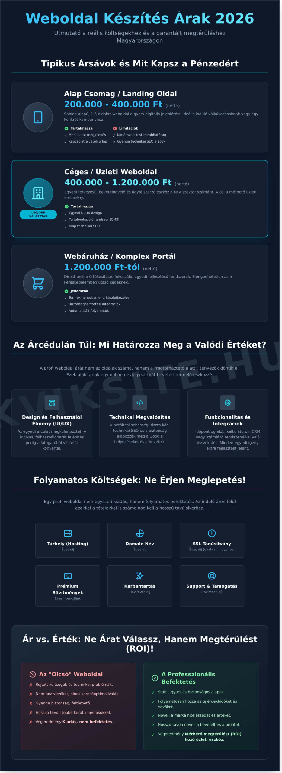 Weboldal készítés árak 2026: Mennyibe kerül egy BEVÉTELT termelő honlap? - Infographic